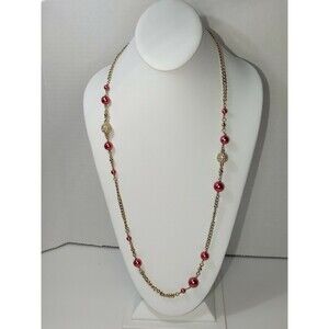 J Crew Rhinestone Red And Gold Tone Necklace